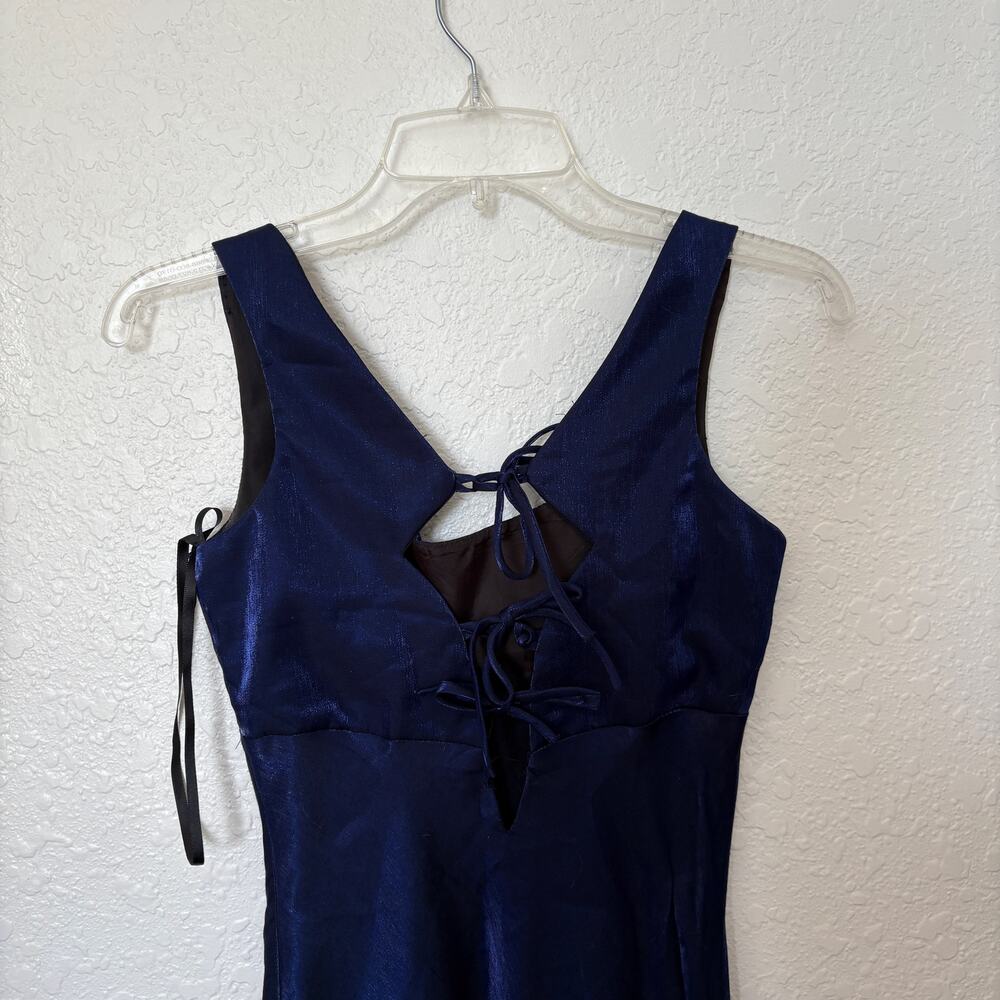 Vintage Night Way 90s Satin Organza Corset Bias Cut Midi Formal Whimsygoth Dress - Picture 6 of 9